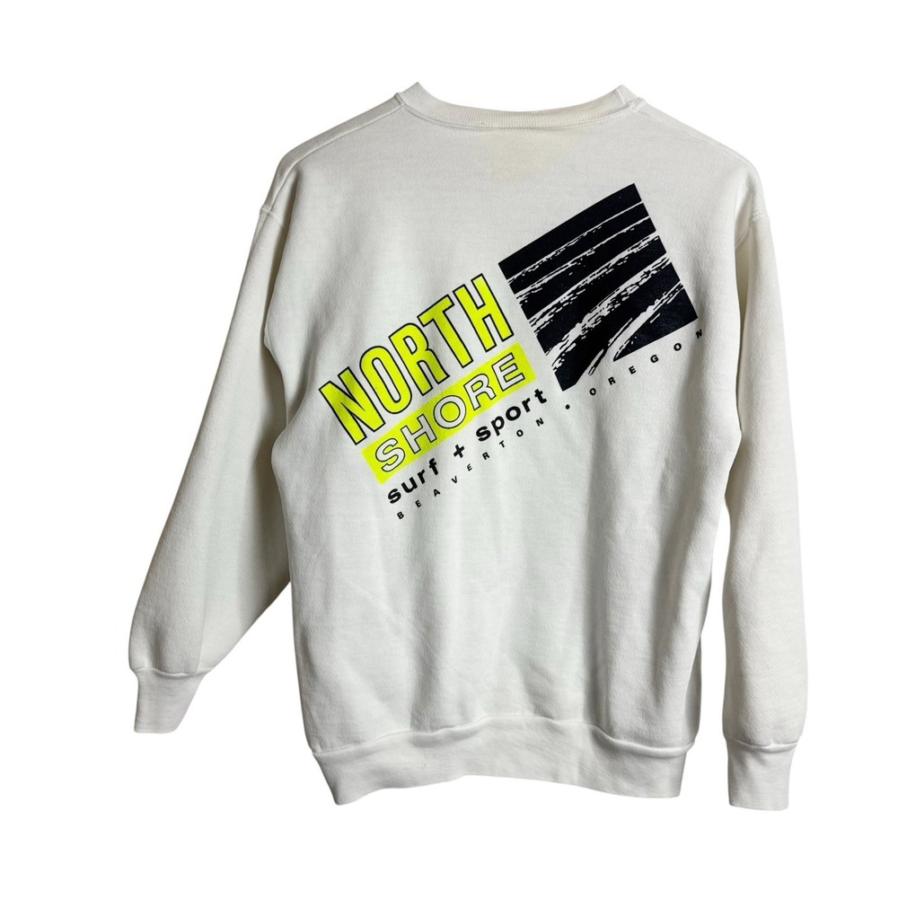 North Shore Surf & Sport Oregon Vintage 90s Sweatshirt Thrashed Grunge Neon